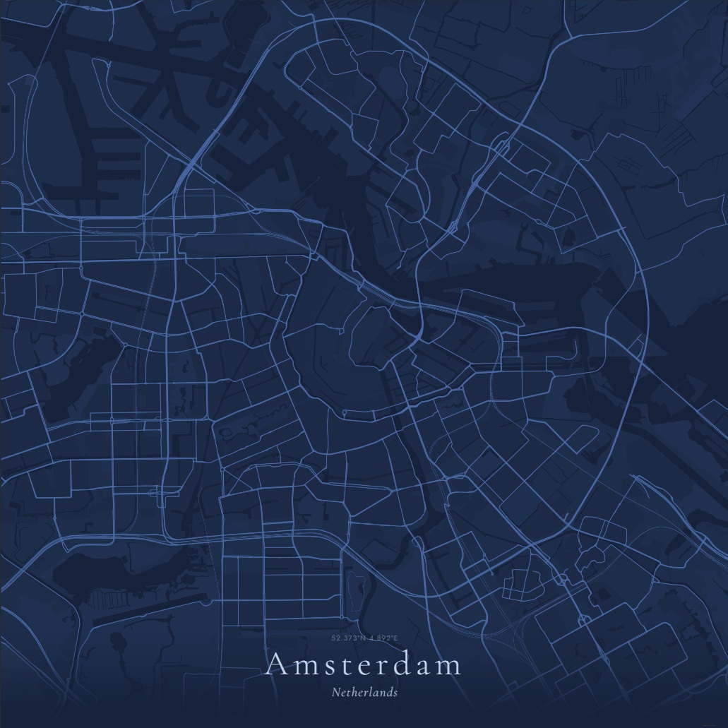 Amsterdam city map poster - Blueprint style