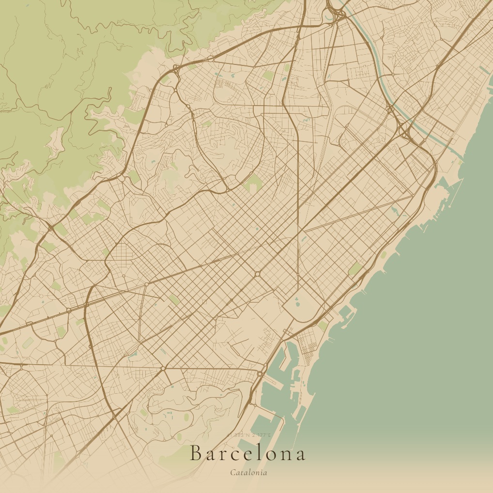 Barcelona city map poster - Warm Sand style