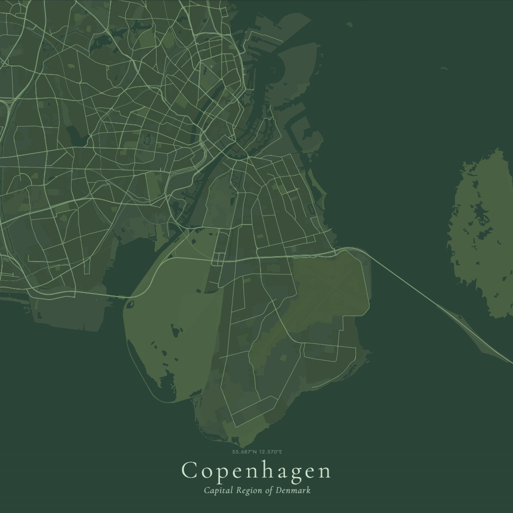 Copenhagen city map poster - Sage Modern style