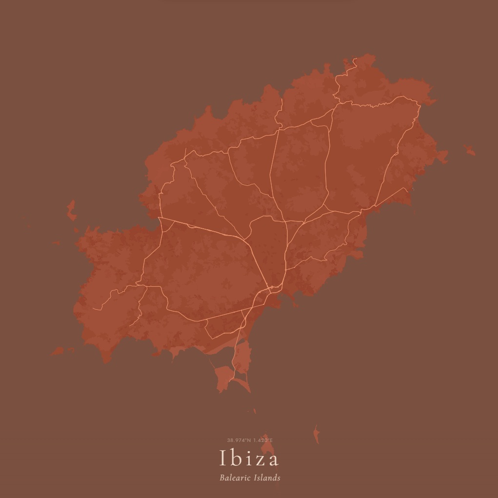 Ibiza city map poster - Terracotta style
