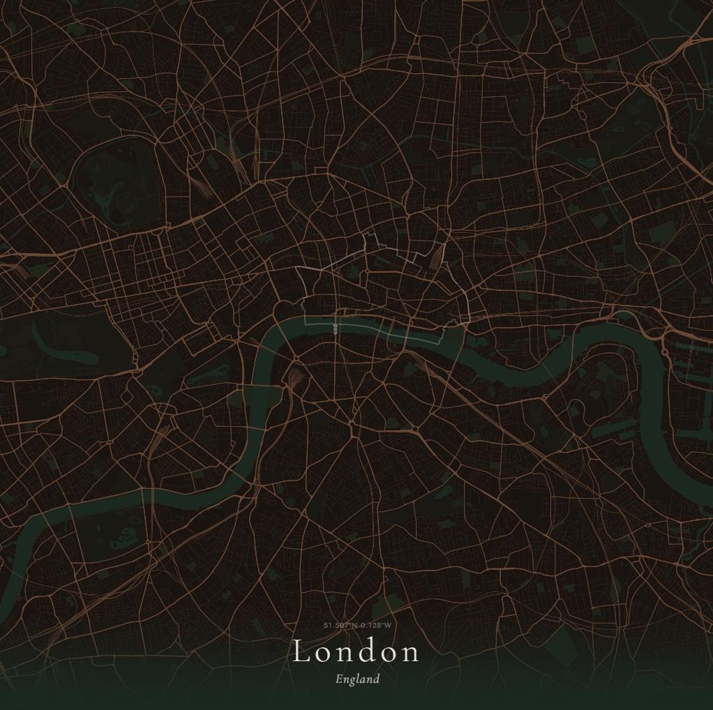 London city map poster - Dark Linen style