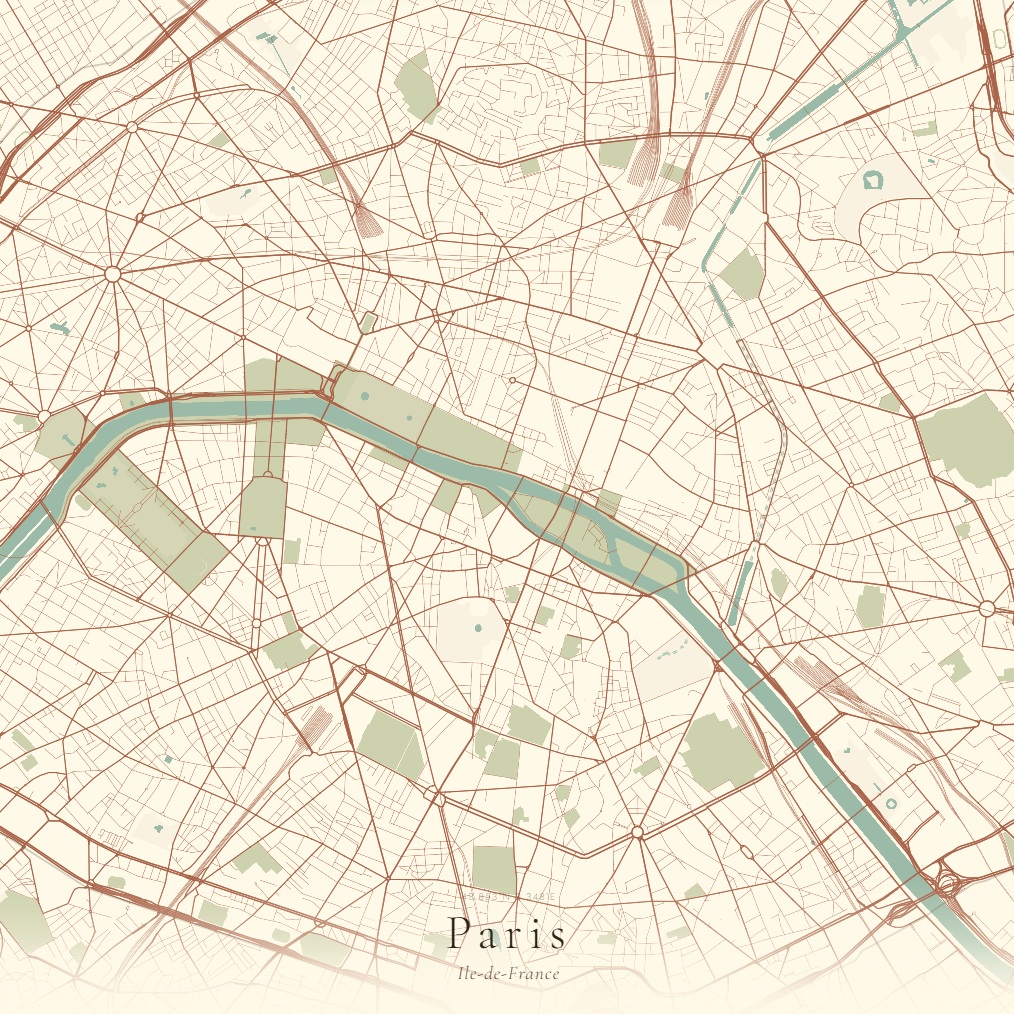 Paris city map poster - Ivory Classic style