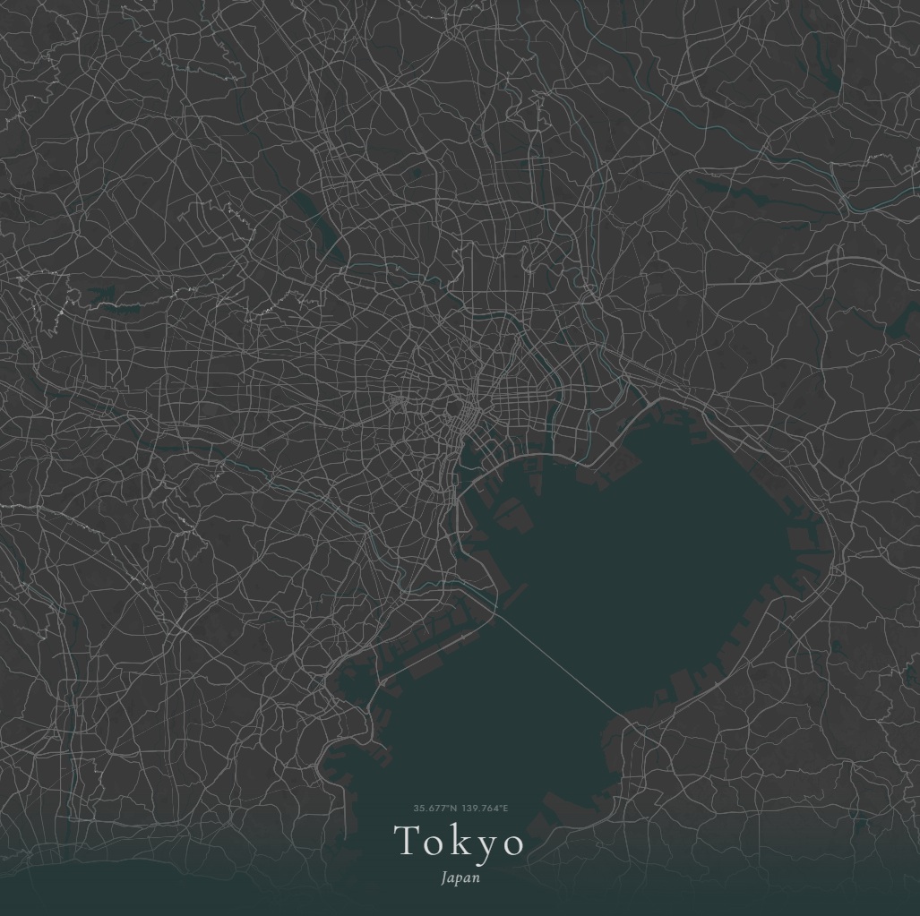 Tokyo city map poster - Charcoal style